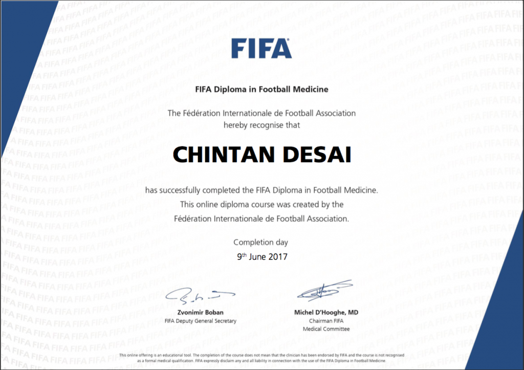 FIFA Diploma in football sports medicine